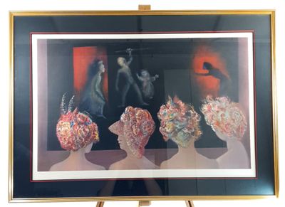 a picture of a painting of three vases with flowers in them