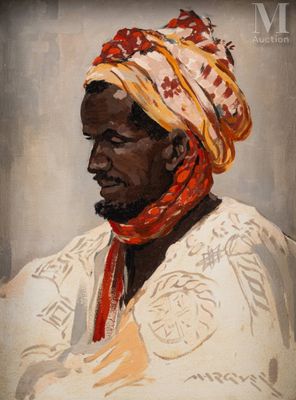 an oil painting of a man with a turban on his head