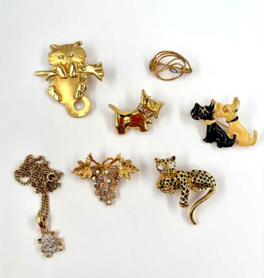 many different types of animal brooches on a white surface