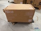a cart that has a box on it in a warehouse