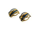 a pair of gold and blue enamel earrings with diamonds