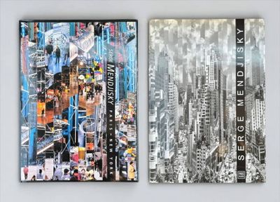 two pictures of a cityscape on the wall