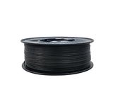 a spool of black pla filamant on a white background