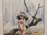 painting of a fairy sitting on a tree branch in a body of water
