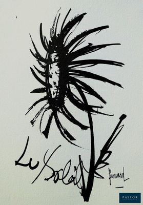 un dessin en noir et blanc représentant une fleur sur une feuille blanche