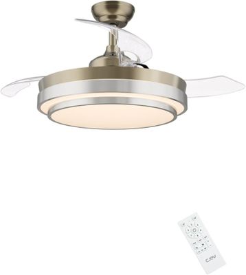 un ventilateur de plafond avec éclairage et télécommande
