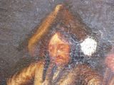 a painting of a man with a hat and a cane