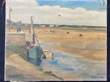 une peinture d'un bateau dans l'eau sur la plage