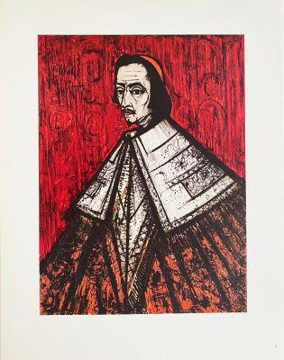 an image of a painting of a woman with a red background