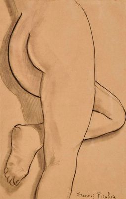 une image représentant le dessin d'une femme nue, les jambes croisées