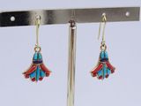 turquoise and red enamel flower earrings on a silver hook