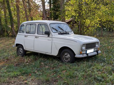 une petite voiture blanche garée dans l'herbe