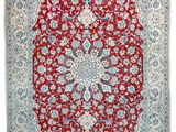 un tapis rouge et bleu à motifs de médaillons