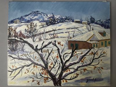 Gisèle RENAUT (XXe), Paysage provençal enneigé a flanc de co…
