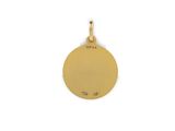 a gold disc pendant with the word spa on it