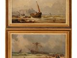 deux tableaux représentant des bateaux sur la plage et un bateau dans l'eau