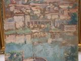 an image of a painting of a town in a gold frame
