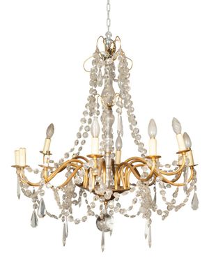 Lustre à Douze bras de lumière Métal doré et verre incolore …