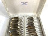 six spoons in a silver case on a white surface
