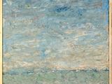 an image of a painting of a beach scene with a blue sky in the background