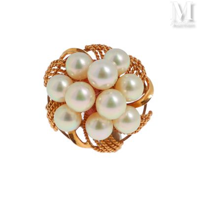 Bague perles Bague en alliage d'or jaune 14K (585°/°°) ornée…