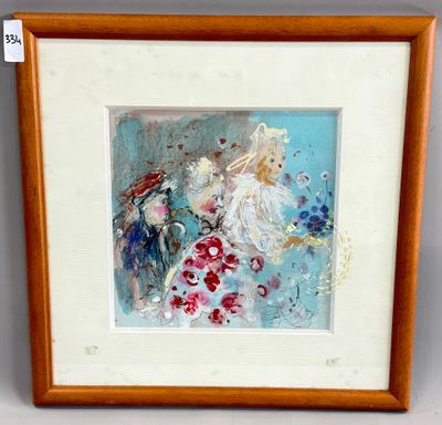 framed picture of a painting of a woman and a bird on a blue background