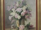 tableau représentant un bouquet de fleurs dans un vase posé sur une table