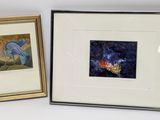 two framed pictures of a painting and a picture of a woman