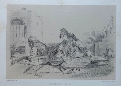 un dessin représentant une femme assise par terre avec un chien