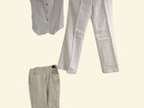 a white suit and pants on a hanger