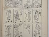 an old book with illustrations of people walking and walking in different directions
