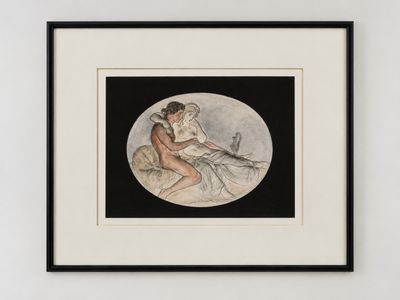 une image représentant un tableau où l'on voit une femme et un homme assis sur un lit