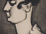 an image of a black and white drawing of a woman with a hat