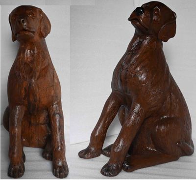 two pictures of a brown dog sitting next to each other