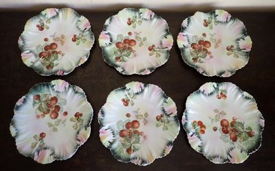 six plates with flowers on them are sitting on a table