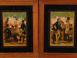 two framed paintings of a man and a woman standing next to each other