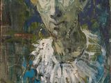 an image of a painting of a woman in a blue dress