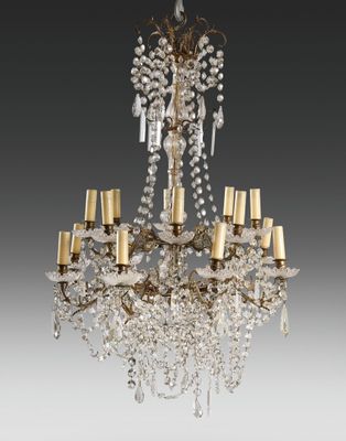 a large crystal and brass chandelier