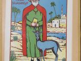 painting of an old man with a goat in a desert area