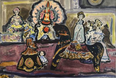 un tableau représentant un groupe de personnes dans un salon