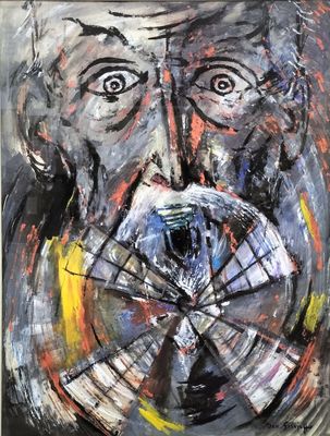 a painting of a man with a mustache and a face