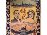 an old french poster advertising a couple of women and a man