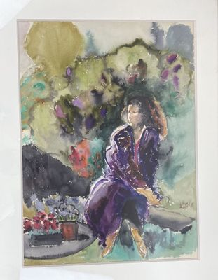 Ecole française XX°. École française XX° Femme au jardin Aqu…