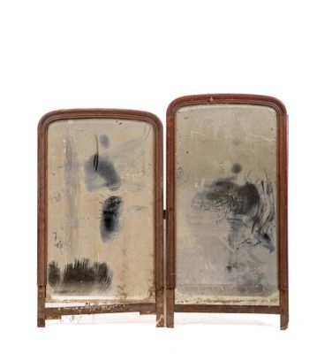 two mirrors that are sitting side by side on a white surface