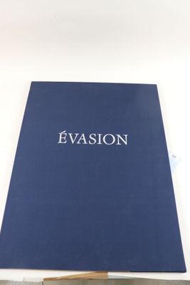 un livre bleu posé sur une table blanche