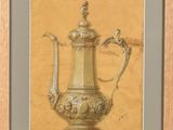 painting of a coffee pot with a handle on a yellow background