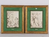 deux reproductions encadrées représentant une femme et un homme dans un paysage