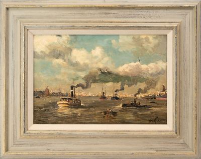 Ecole russe début Xxe, "Le Port de Rotterdam", huile sur toi…