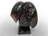 an image of a black and red elephant statue on a white background