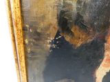 a painting of a dog and a cat in a room